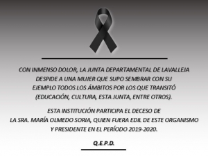 Con profundo dolor, la Junta despide a la Sra. María Olmedo Soria.